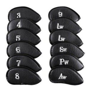 12pcs Leather Golf Iron Head Covers Thick Synthetic Golf Club Headcover Set